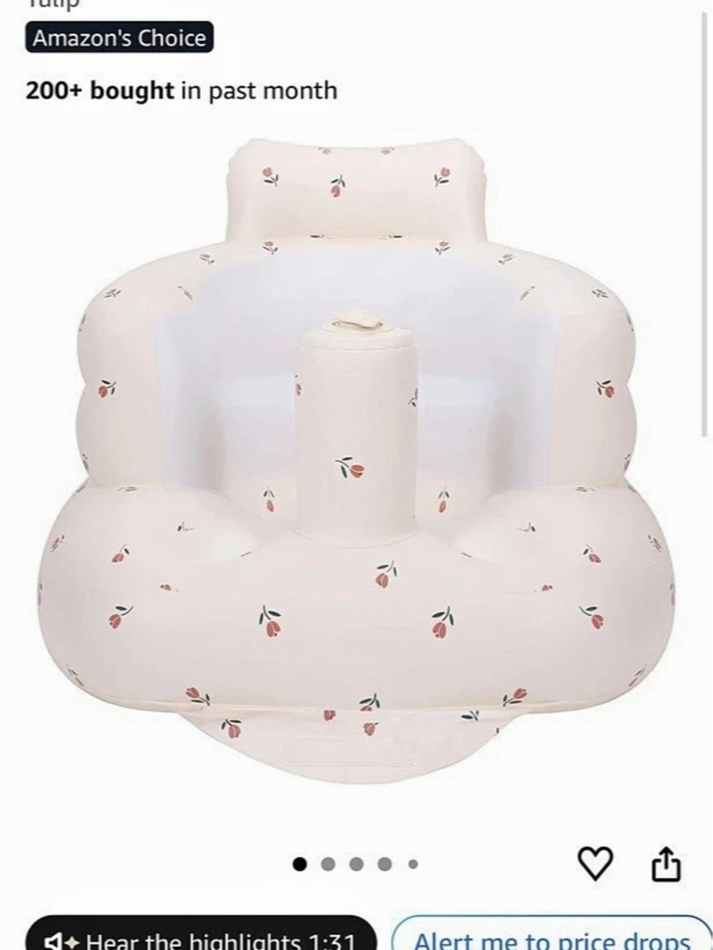 Blow Up Baby Chair for Babies 3 Months and Up Floor Sofa - Tulip